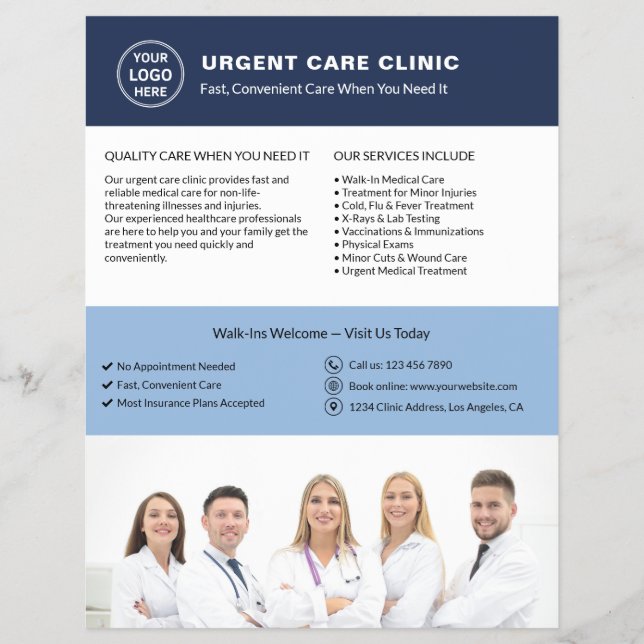 Flyer Medical Clinic Urgent Care Custom Logo QR (Frente)