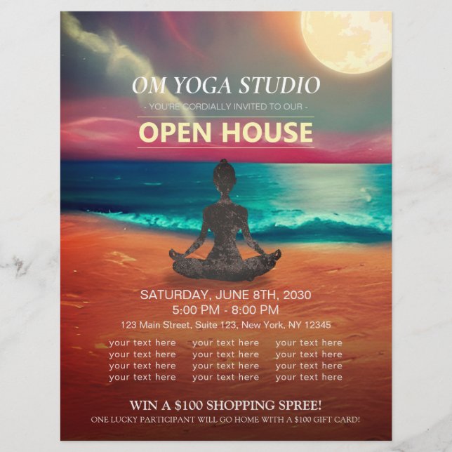 Flyer Meditação de Yoga Monlight Ocean Beach Open House (Frente)