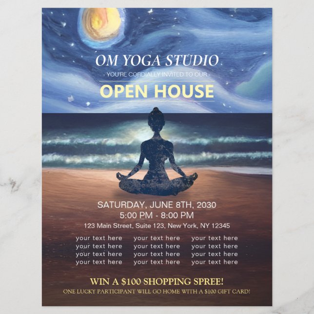 Flyer Meditação Yoga Moonlight Ocean Beach Open House F (Frente)