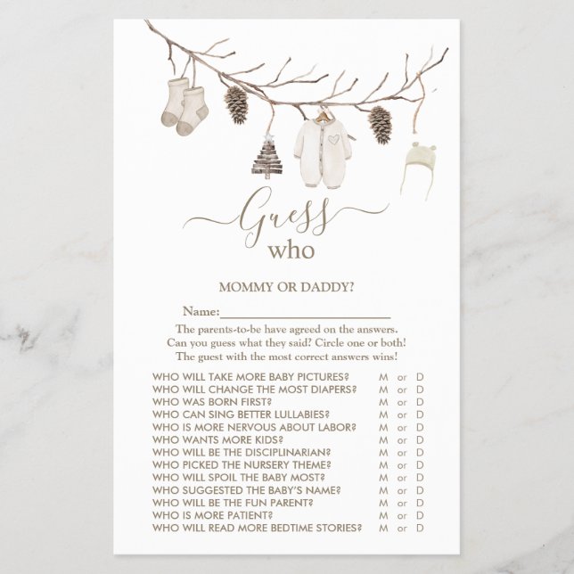 Flyer Merry Christmas 'Guess Who'  Baby Shower Game (Frente)