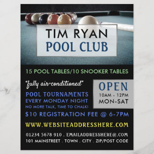 Flyer Mesa Billiards, Piscina, anúncio do Snooker Club