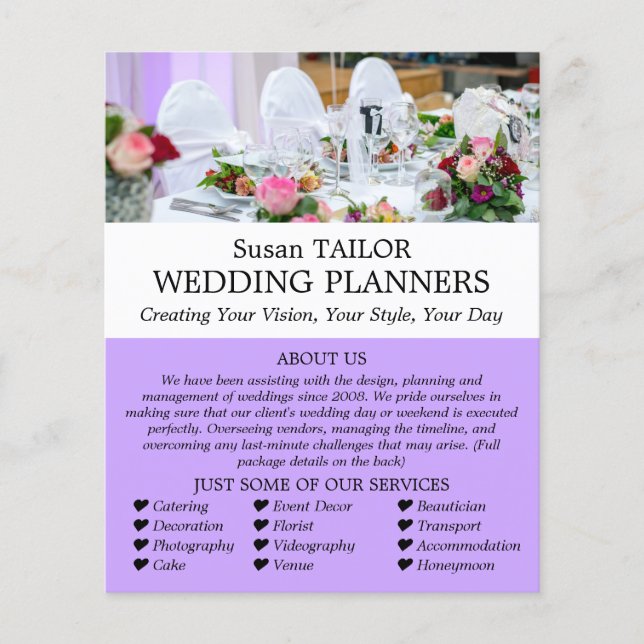 Flyer Mesa de casamento, Planejador de Eventos de Casame (Frente)