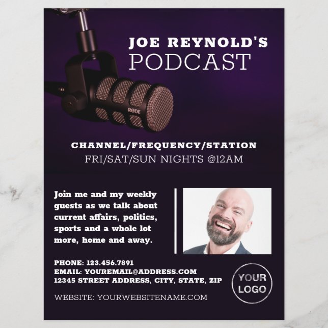 Flyer Microfone na moda, Podcaster, publicidade Podcast (Frente)