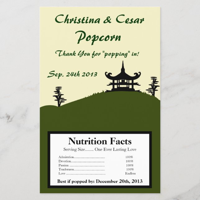 Flyer Microwave Popcorn Wrapper Japonês Green Hill Top (Frente)