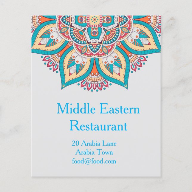 Flyer Middle eastern or Lebanese Moroccan restaurant (Frente)