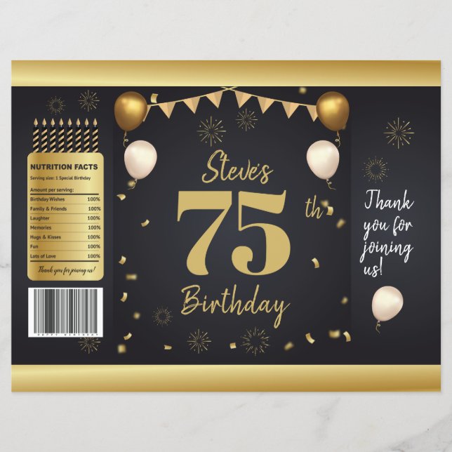 Flyer Milestone Birthday Gold Black Chip Bag Wrappers (Frente)