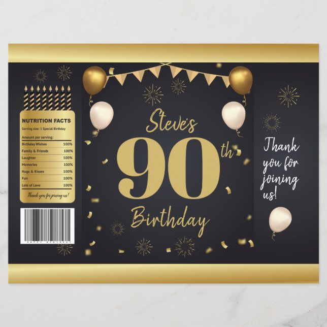 Flyer Milestone Birthday Gold Black Chip Bag Wrappers (Frente)