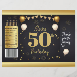 Flyer Milestone Birthday Gold Black Chip Bag Wrappers