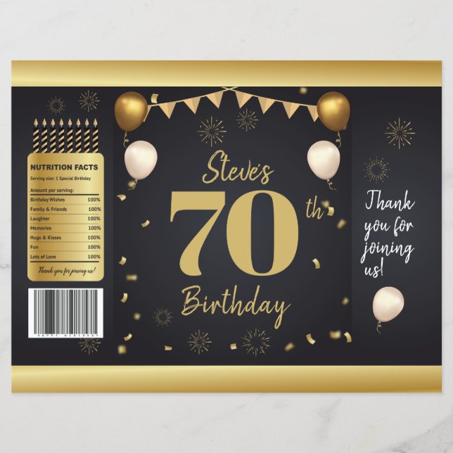 Flyer Milestone Birthday Gold Black Chip Bag Wrappers (Frente)
