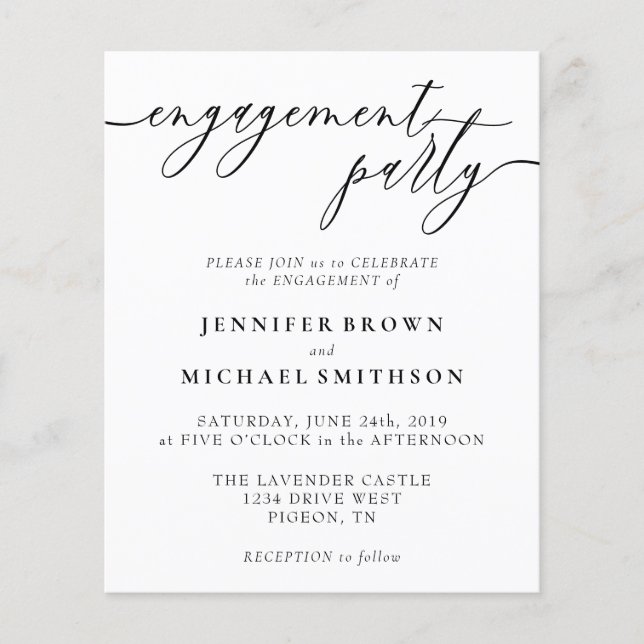 Flyer Minimal Clean Modern Engagement Party Budget (Frente)