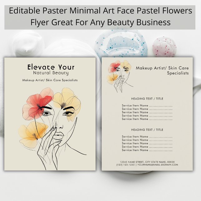 Flyer Mínimo de linha de arte Face Pastel Flores Logotip (Criador carregado)