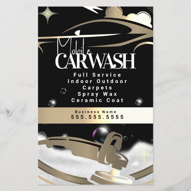 Flyer Mobile Car Wash Detailing Logo Gold (Frente)