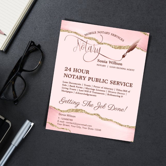 Flyer Mobile Notary & Loan Signing Agent Pink Agate Flye (Criador carregado)