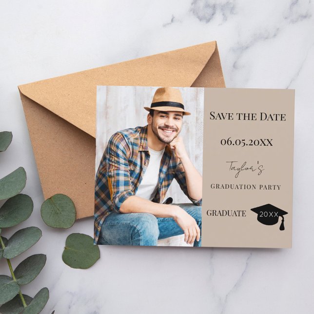 Flyer Mocha beige modern Graduation Party Save the Date (Criador carregado)