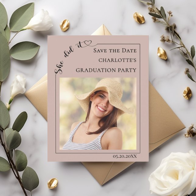 Flyer Mocha Photo Graduation Party Save the Date (Criador carregado)