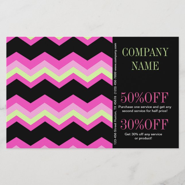 Flyer Moda de Padrão Geométrico Pink e Chevron Preto (Frente)