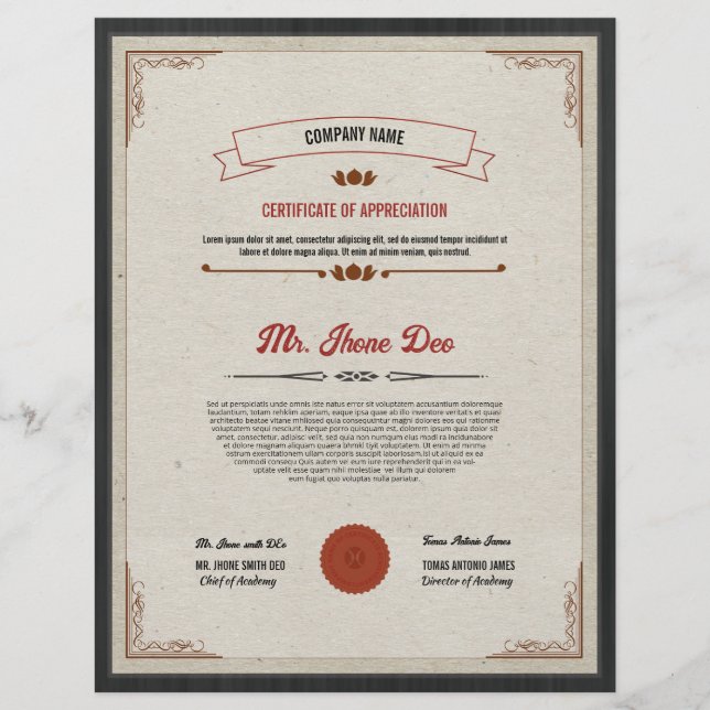 Flyer Modelo de certificado imprimível (Frente)