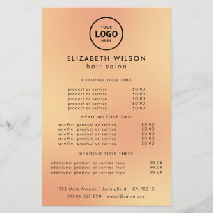 Flyer Modelo de Lista de Preços de Salão de Luxo Moderno