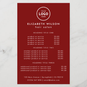 Flyer Modelo de Lista de Preços de Salão de Luxo Moderno