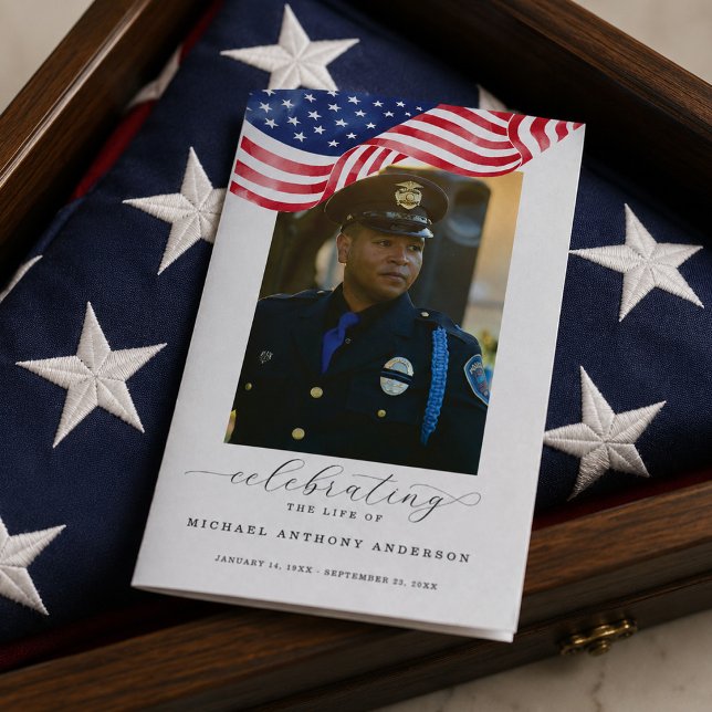 Flyer Modelo de Programa de Funeral com Bandeira America (Criador carregado)