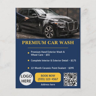 Flyer Modelo Premium de Car Wash Editável Azul Marinho D
