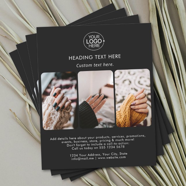 Flyer Modern Adicionar sua tipografia de logotipo Grade  (Modern Add Your Logo Typography Photo Grid Black Flyer)