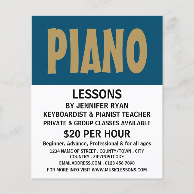 Flyer Modern Bold, Keyboard, Piano Lessons (Frente)