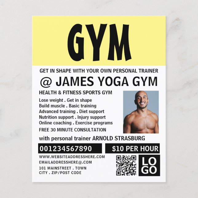 Flyer Modern Bold, Treinador Pessoal, Publicidade De Gym (Frente)