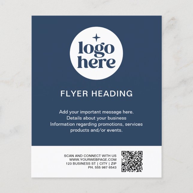 Flyer Modern Business Blue Custom Logo QR Code Business (Frente)
