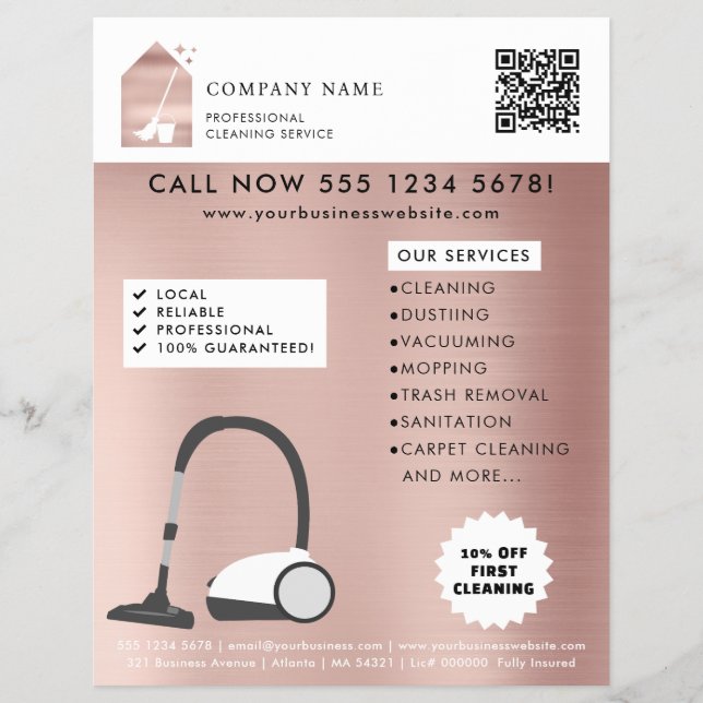 Flyer Modern Cleaning Cleaner Service Logo Rose Gold (Frente)