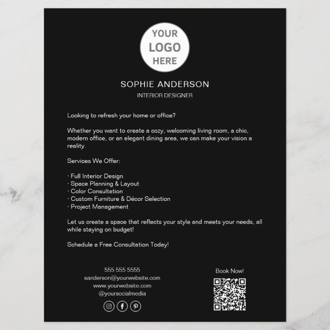 Flyer Modern Custom Logo Black Professional Business (Frente)