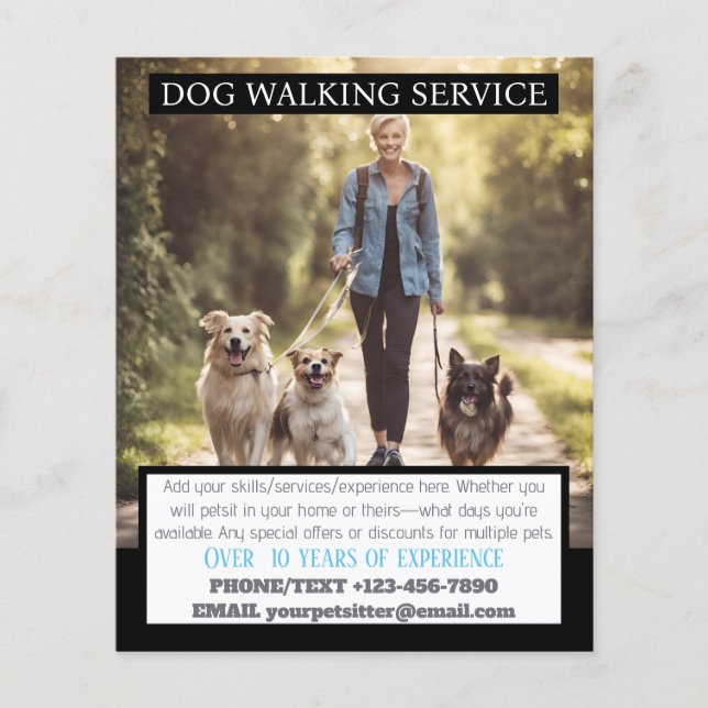 Flyer MODERN Dog Walker Pet Sitter Foto para Pequenas Em (Frente)