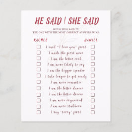 Flyer Modern Floral He Said She Said Bridal Shower Game