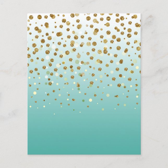 Flyer Modern Girly gold glitter confetti Blue Gradient (Frente)