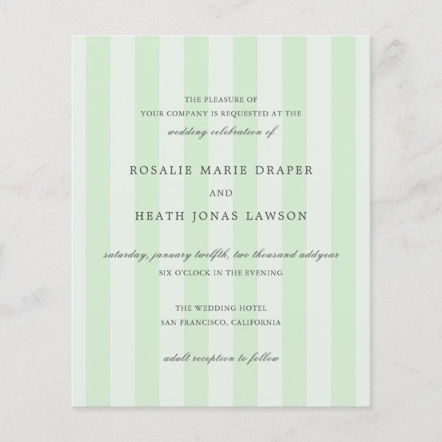 Flyer Modern Green Stripes Elegant Budget Wedding Invite (Frente)