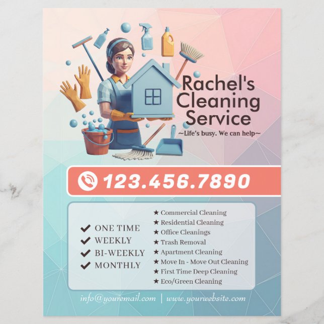 Flyer Modern House Cleaning Maid Service Housekeeping (Frente)