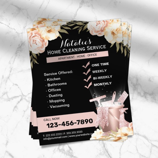 Flyer Modern House Clearing Maid Service Classy Floral (Criador carregado)
