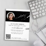 Flyer Modern photo notary signing agent QR<br><div class="desc">Modern trendy script professional legal certified notary attorney at law consultant custom personalized black and white promotional flyer with elegant calligraphy and pens.             Easy to personalize with your photo and your automatically generated scanning QR CODE to your website or social media.</div>