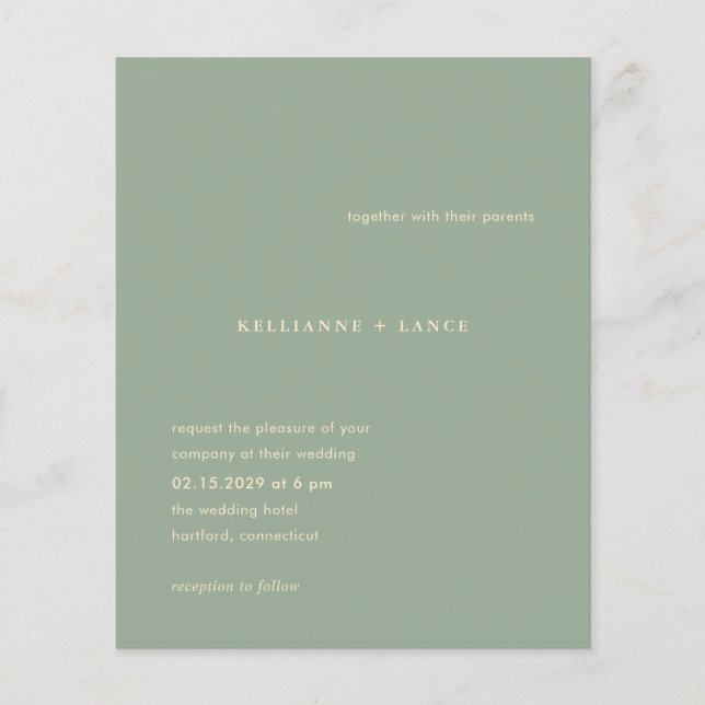 Flyer Modern Sage Green Simple Wedding Invitation (Frente)