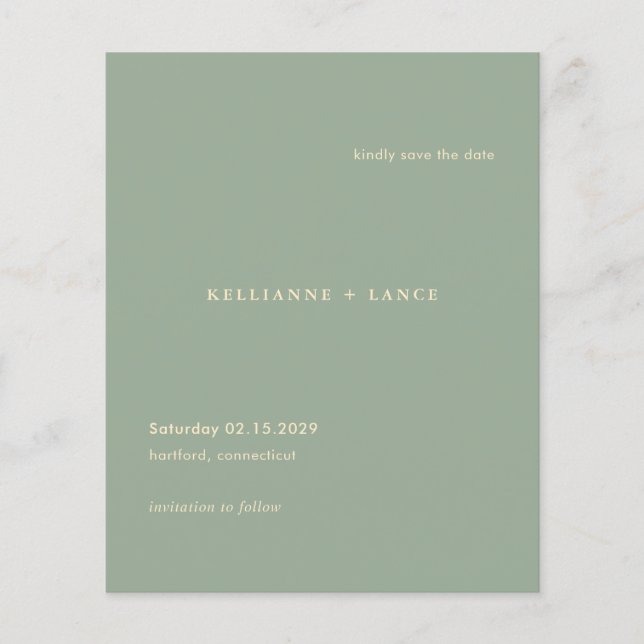 Flyer Modern Sage Green Simple Wedding Save the Date (Frente)