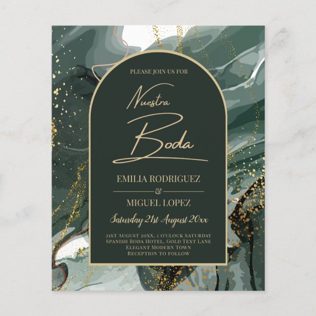Flyer Moderno Emerald Green Dourado Agate Marble WEDDING (Frente)