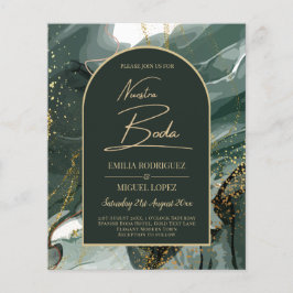 Flyer Moderno Emerald Green Dourado Agate Marble WEDDING
