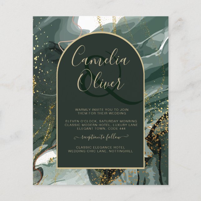 Flyer Moderno Emerald Green Dourado Agate Marble WEDDING (Frente)