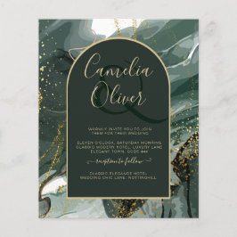 Flyer Moderno Emerald Green Dourado Agate Marble WEDDING