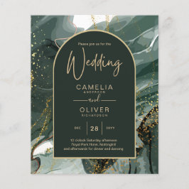 Flyer Moderno Emerald Green Dourado Agate Marble WEDDING