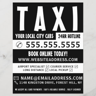 Flyer Moderno Negrito, Taxi Cab Firm com Lista de Preços