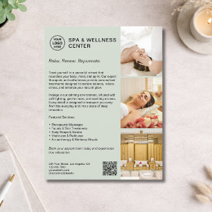 Flyer Moderno Spa Wellness Verde Salvia Promocional