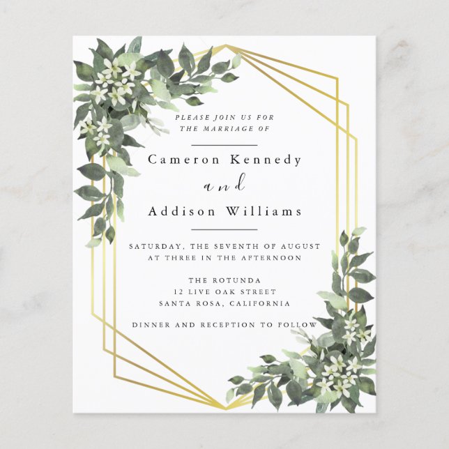 Flyer Moldura Geométrica Dourada de Eucalyptus Verde (Frente)
