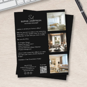 Flyer Monograma Foto QR Black Professional Business