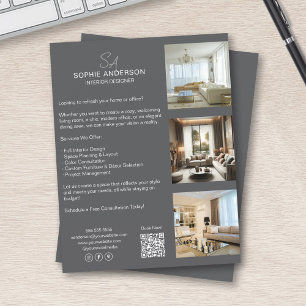 Flyer Monograma Foto QR Cinza Profissional Negócios